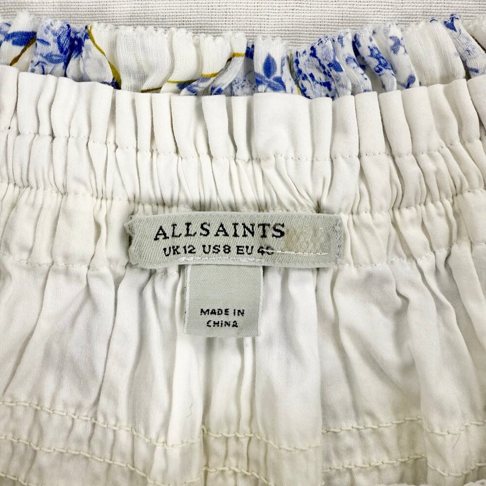 All Saints Women’s Lara Off The Shoulder Smocked Top Size 8 White Linen Silk - Picture 3 of 13